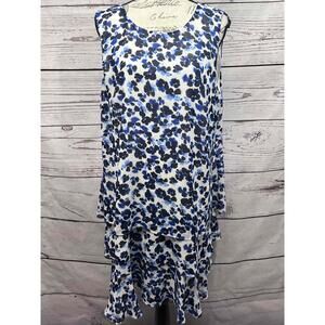 Lauren Ralph Lauren Blue White‎ Floral Tiered Sleeveless Dress Size 16